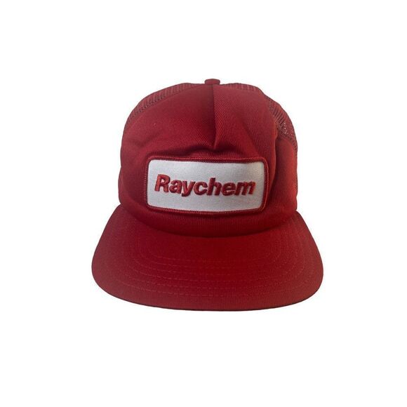 Vintage New Era Raychem Red Trucker Snapback Hat With Dupont Visor NWOT - Picture 1 of 8